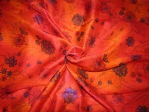 100% silk dupion fabric redish orange with black floral print 40" slubs duppr41[1]