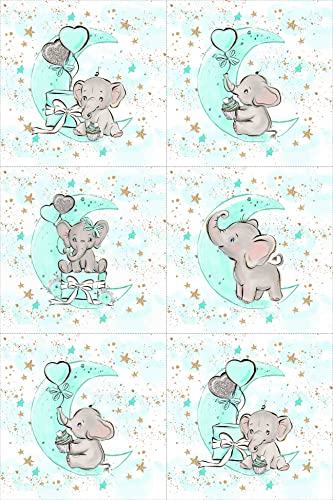 UniqueFabricPanels Mint Elephant Fabric Panel Set (6 Panels), Quilting Panels, Baby Quilt Panels, Cotton Baby Panels, Blanket Panel, Panel for Quilts