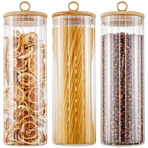 facilfeliz 3 pack glass food storage jars, 64 oz glass food storage containers with airtight bamboo lids, pantry organization jar for spice, flour & sugar container, canister set for kitchen counter
