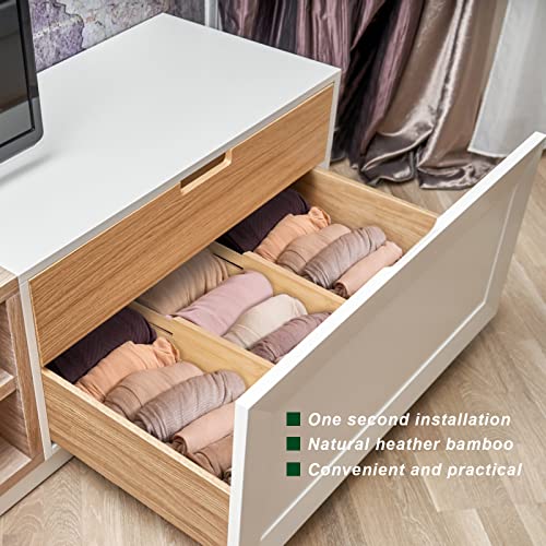 Bamboo Drawer Dividers Organizer with Inserts, Expandable from 12.5-21.7", Adjustable Drawer Organizer Separators for Utensils, Dresser, Bedroom, Bathroom, Closet, Clothing, Office (Beige)