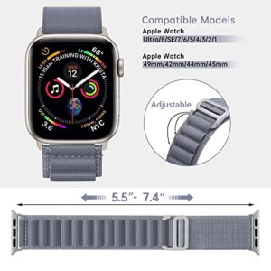 KingofKings Alpine Loop Bands Compatible with Apple Watch Band Ultra 49mm 45mm 44mm 42mm 41mm 40mm 38mm for Men/Women Nylon Sport Strap for iWatch Series 8 7 SE 6 5 4 3 2 1 Blue-Gray