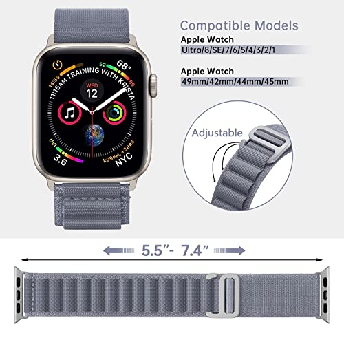 KingofKings Alpine Loop Bands Compatible with Apple Watch Band Ultra 49mm 45mm 44mm 42mm 41mm 40mm 38mm for Men/Women Nylon Sport Strap for iWatch Series 8 7 SE 6 5 4 3 2 1 Blue-Gray