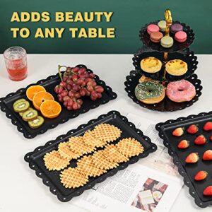 Plastic Serving Trays Food Tray - 14" x 9" Black Rectangle Serving Platter for Party | Cafeteria | Kitchen | Restaurant - Set of 4 Small Flat Trays for Dessert | Fruit | Cookie | Snack | Appetizer