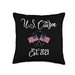 American Citizenship Apparel and Gifts US Citizen 2023 New American Citizenship Celebration Throw Pillow, 16x16, Multicolor