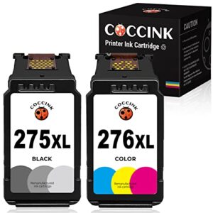 COCCINK 275XL 276XL Remanufactured Ink Cartridge Replacement for Canon PG-275 CL-276 XL Compatible to Pixma TS5320 TS6420 TR7020 All in One Wireless Printer High Yield (1 Black 1 Tri-Color) Combo Pack