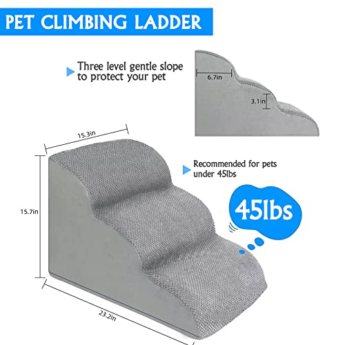 3 Steps Dog Ramp/Stairs for Beds and Couches,MOOACE Pet Stairs with Durable High Density Foam, Washable Cover and Pet Hair Remover Roller - Reduce Stress on Pet Joints/Easy to Walk