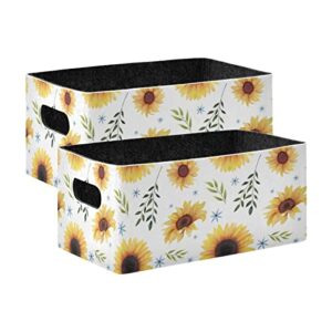 qilmy sunflower storage bin for shelves sturdy storage baskets set of 2 decorative storage bins organization with handles for shelves,closet,nursery,book,toy