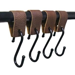 zzlzx leather s-hooks 4pcs brown s shaped leather hooks for kitchen, bathroom, bedroom and office, camping hook hanger, leather hooks