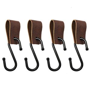 ZZLZX Leather S-Hooks 4PCS Brown S Shaped Leather Hooks for Kitchen, Bathroom, Bedroom and Office, Camping Hook Hanger, Leather Hooks