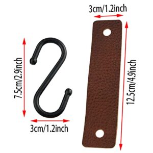 ZZLZX Leather S-Hooks 4PCS Brown S Shaped Leather Hooks for Kitchen, Bathroom, Bedroom and Office, Camping Hook Hanger, Leather Hooks