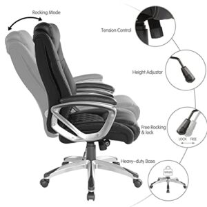 BOWTHY Executive Office Chair 300lbs - Adjustable Built-in Lumbar Support, High Back Office Chair PU Leather Chairs with Padded Armrest, Desk Chairs with Wheels Ergonomic Design for Back Pain (Black)