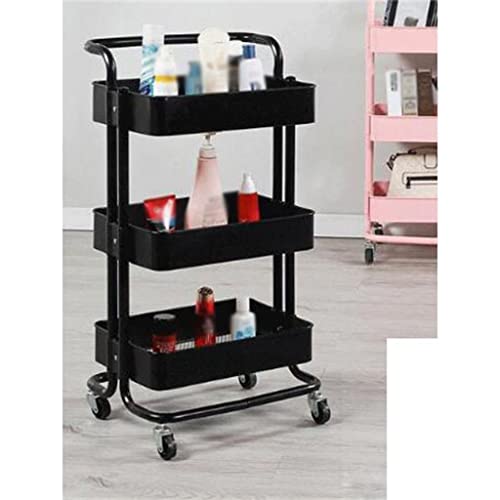 GRETD Kitchen Bathroom Multi-Layer Storage Shelf Three Shelves Beauty Trolley with Wheels Trolley