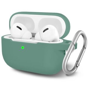 tandoler compatible with airpods pro 2 case, soft silicone skin cover shock-absorbing protective cases with keychain compatible for airpod pro 2nd generation [front led visible]，pine green