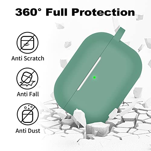 Tandoler Compatible with Airpods Pro 2 Case, Soft Silicone Skin Cover Shock-Absorbing Protective Cases with Keychain Compatible for AirPod Pro 2nd Generation [Front LED Visible]，Pine Green