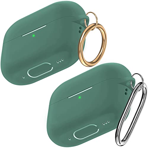 Tandoler Compatible with Airpods Pro 2 Case, Soft Silicone Skin Cover Shock-Absorbing Protective Cases with Keychain Compatible for AirPod Pro 2nd Generation [Front LED Visible]，Pine Green