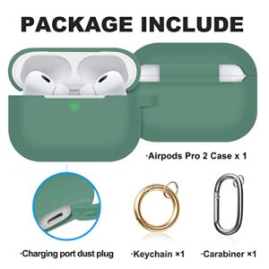 Tandoler Compatible with Airpods Pro 2 Case, Soft Silicone Skin Cover Shock-Absorbing Protective Cases with Keychain Compatible for AirPod Pro 2nd Generation [Front LED Visible]，Pine Green