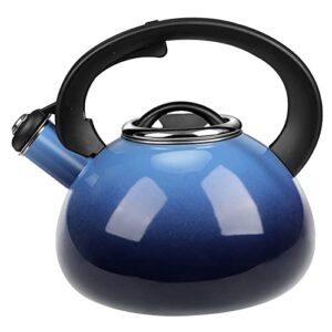 enamel-on-steel tea kettle stovetop,2.3 quart whistling tea kettle with anti-hot folding handle for all heat sources (blue)