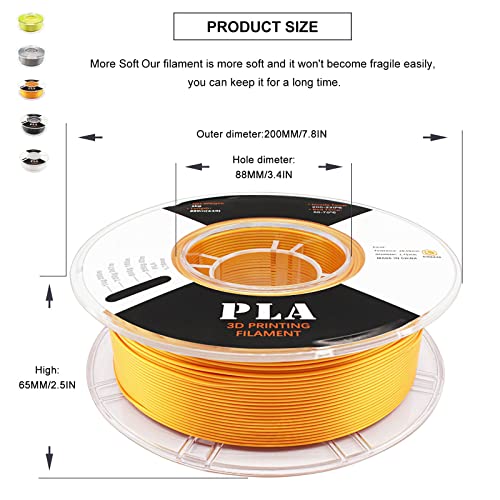 Set of 5 Silk PLA Filament Rolls - More Soft Less Fragile 1.75mm Diameter 2.2 LBS 3D Printing Filament Large Spool for 3D Printers (Black, White, Gold, Silver, Yellow Colors)