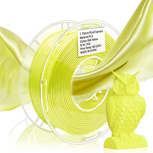 Set of 5 Silk PLA Filament Rolls - More Soft Less Fragile 1.75mm Diameter 2.2 LBS 3D Printing Filament Large Spool for 3D Printers (Black, White, Gold, Silver, Yellow Colors)