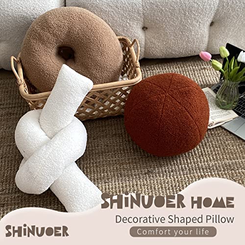 SHINUOER White Ball Pillow Decorative Round Throw Pillows,11.8" Boucle Ball Pillow Sphere Shaped Pillow Plush Cushion Round Decorative Pillow for Couch,Sofa,Bedroom