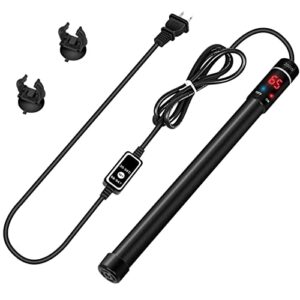 simple deluxe submersible aquarium heater, 200w fish tank heater with intelligent led temperature display and external temperature controller for saltwater, freshwater