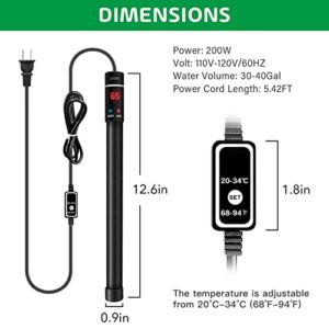 Simple Deluxe Submersible Aquarium Heater, 200W Fish Tank Heater with Intelligent LED Temperature Display and External Temperature Controller for Saltwater, Freshwater