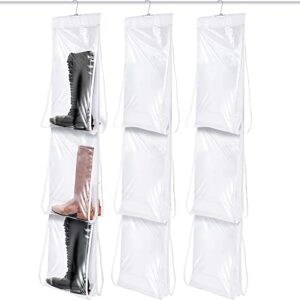 3 pcs hanging boot file clear boots hanging storage hanging closet shoe organizer 3 pair tall boot hangers plastic boot holder with 6 pockets to keep them straight for closet men's and woman's shoes