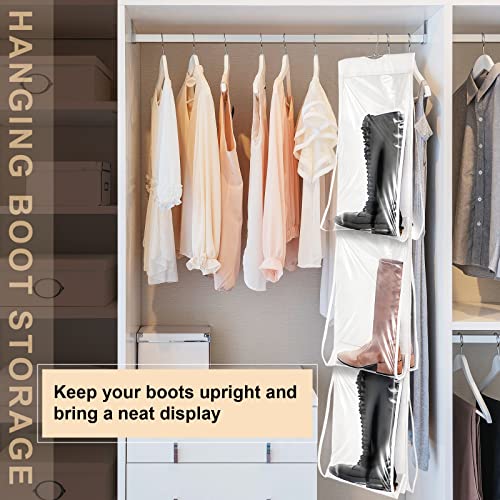 3 Pcs Hanging Boot File Clear Boots Hanging Storage Hanging Closet Shoe Organizer 3 Pair Tall Boot Hangers Plastic Boot Holder with 6 Pockets to Keep Them Straight for Closet Men's and Woman's Shoes