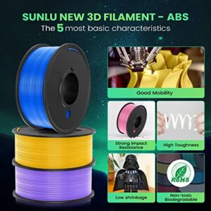 ABS 2300g 3D Printer Filament Bundle Multicolor, SUNLU Durable ABS Filament 1.75mm, Neatly Wound Filament, 230g Spool, 10 Pack, Black+White+Grey+Red+Purple+Blue+Pink+Light Gold+Silver+Transparent