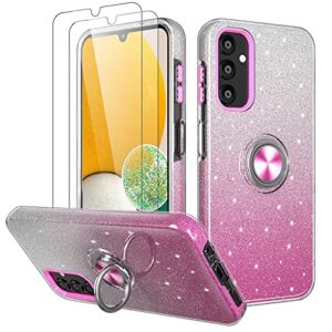 kswous for galaxy a14 5g case with screen protector [2 pack], glitter sparkly bling pink protective cover with kickstand for women girls slim shockproof case for samsung a14 phone case (pink