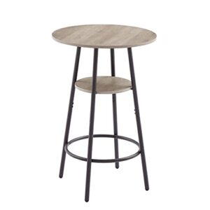 CUANBOZAM 3-Piece Bar Table Set for 2, Small 2-Tier Round Bistro Pub Dining Table & PU Upholstered Stools with Backrest, Counter Height Table and Chairs Set for Kitchen Small Space, Grey