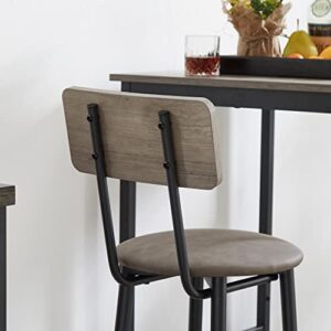 CUANBOZAM 3-Piece Bar Table Set for 2, Small 2-Tier Round Bistro Pub Dining Table & PU Upholstered Stools with Backrest, Counter Height Table and Chairs Set for Kitchen Small Space, Grey