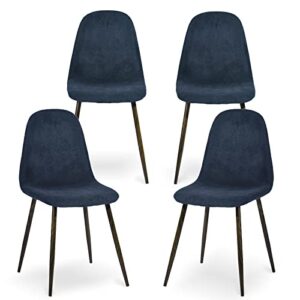 furniturer dining chairs set of 4 for kitchen dining room - upholstered brushed fabric metal legs industrial style side chairs, blue