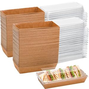 dicunoy 100 pack paper sandwich boxes with clear lids, disposable swiss roll cake containers, rectangle to go boxes for sushi, waffle, cookie, fruits, pastry, desserts, food truck business