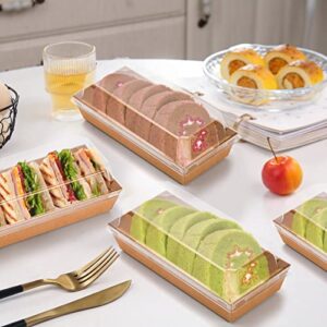 Dicunoy 100 Pack Paper Sandwich Boxes with Clear Lids, Disposable Swiss Roll Cake Containers, Rectangle To Go Boxes for Sushi, Waffle, Cookie, Fruits, Pastry, Desserts, Food Truck Business