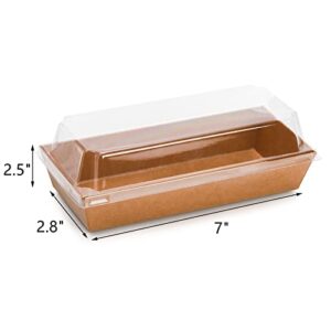 Dicunoy 100 Pack Paper Sandwich Boxes with Clear Lids, Disposable Swiss Roll Cake Containers, Rectangle To Go Boxes for Sushi, Waffle, Cookie, Fruits, Pastry, Desserts, Food Truck Business