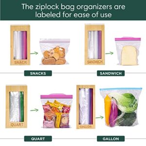 Yuzami Ziplock Bag Organizer , Bamboo Drawer Organizer , 4 Separate Baggie Organizer Storage Bag Organizer, also Includes 100 PCS Sandwich Ziplock Bags, Bag Storage Organizer for Kitchen Drawer