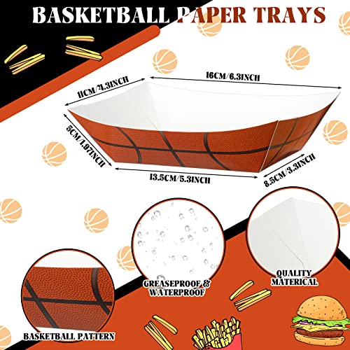 Marsui 100 Pcs Sports Theme Birthday Party Supplies Serves 50, Paper Food Trays Food Boats with Wax Paper Sheets for Sports Birthday Party Plates Decorations Favors (Basketball)