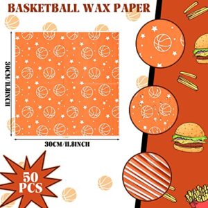 Marsui 100 Pcs Sports Theme Birthday Party Supplies Serves 50, Paper Food Trays Food Boats with Wax Paper Sheets for Sports Birthday Party Plates Decorations Favors (Basketball)