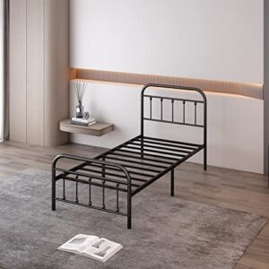 new jeto classic black carbon steel bed frame - structurally stable thicken and bold metal bed frame with headboard, strength bearing platform bed frame suitable for bedrooms, hotel and resort