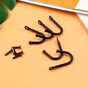 Bonsicoky 10 Pcs Black Single Prong Wrought Iron Hooks with Screws, Decorative Colonial Wall Hooks for Keys, Hats, Clothes, Towels