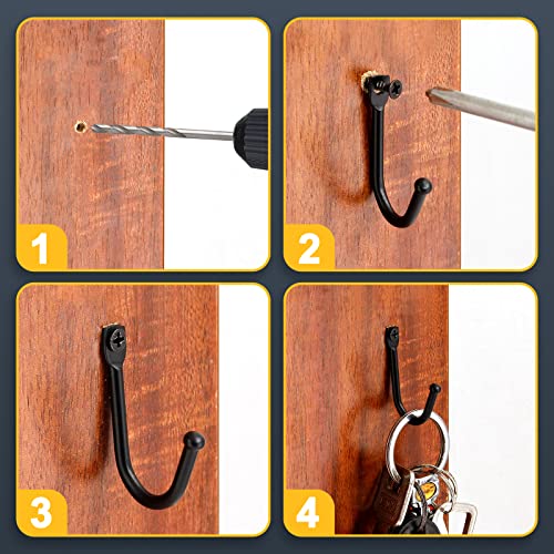 Bonsicoky 10 Pcs Black Single Prong Wrought Iron Hooks with Screws, Decorative Colonial Wall Hooks for Keys, Hats, Clothes, Towels