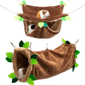 faitucos guinea pig hideout - hanging hammock & tunnel set for rat guinea pigs hamster hedgehog chinchilla flying squirrel - fleece warm small animals bedding house cage accessories