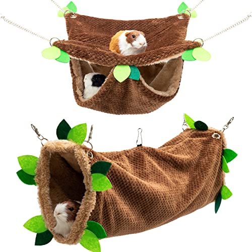 FAITUCOS Guinea Pig Hideout - Hanging Hammock & Tunnel Set for Rat Guinea Pigs Hamster Hedgehog Chinchilla Flying Squirrel - Fleece Warm Small Animals Bedding House Cage Accessories