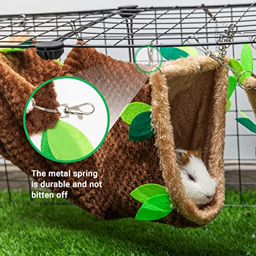FAITUCOS Guinea Pig Hideout - Hanging Hammock & Tunnel Set for Rat Guinea Pigs Hamster Hedgehog Chinchilla Flying Squirrel - Fleece Warm Small Animals Bedding House Cage Accessories