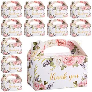 xinnun 50 pcs thank you treat boxes floral design gift boxes gable boxes party favor boxes for tea party, wedding, thanksgiving day, christmas