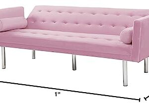 UBGO 2 in 1 Modular, Convertible Sofa Bed, Adjustable Backrest Loveseat, with Two Pillows, Small Space Furniture Set for Apartment, Bedroom, Office, Pink(Velvet Fabric)