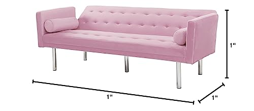 UBGO 2 in 1 Modular, Convertible Sofa Bed, Adjustable Backrest Loveseat, with Two Pillows, Small Space Furniture Set for Apartment, Bedroom, Office, Pink(Velvet Fabric)