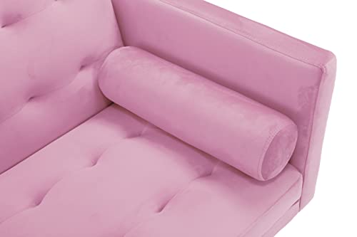 UBGO 2 in 1 Modular, Convertible Sofa Bed, Adjustable Backrest Loveseat, with Two Pillows, Small Space Furniture Set for Apartment, Bedroom, Office, Pink(Velvet Fabric)