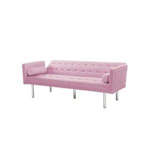 UBGO 2 in 1 Modular, Convertible Sofa Bed, Adjustable Backrest Loveseat, with Two Pillows, Small Space Furniture Set for Apartment, Bedroom, Office, Pink(Velvet Fabric)